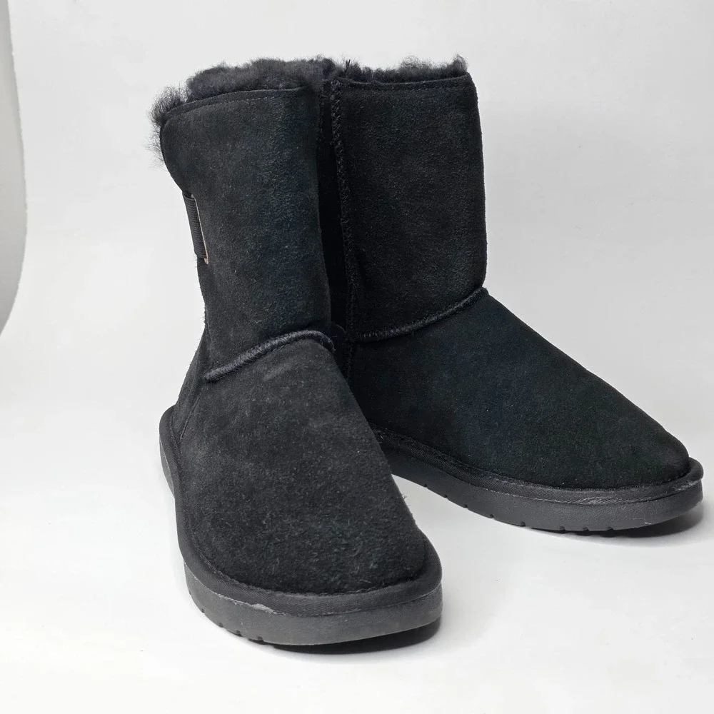 Serra Women's Winter Boots Size 9 Black Suede Lamb Fur Pull On Snow Shoes Buckle